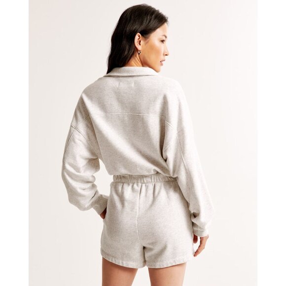 ABERCROMBIE & FITCH Light Heather Grey Cotton Fleece Collared Romper, Size XS - Picture 3 of 13